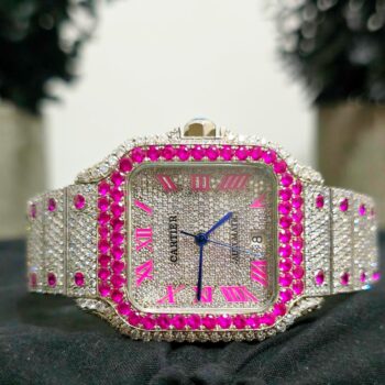 Luxury Cartier Santos Watch – Custom Diamond & Ruby Edition | Montre de Luxe Cartier Québec