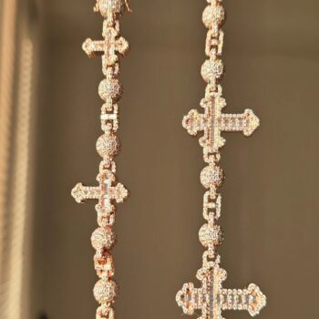 Luxury Rose Gold Cross Link Bracelet – Iced Out Cuban Style Chain with Sparkling Zircon Stones | Unisex Fashion Jewelry Québec