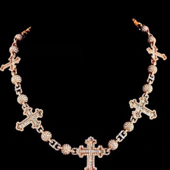 Luxury Gold Cross Necklace – Diamond-Encrusted Rosary Chain for Men & Women | Elegant Religious Jewelry Québec Canada