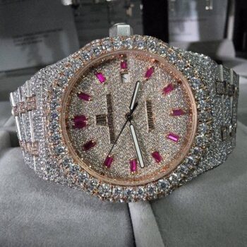 Luxury Fully Iced-Out Diamond & Ruby Watch – Premium Rose Gold Edition for Men & Women